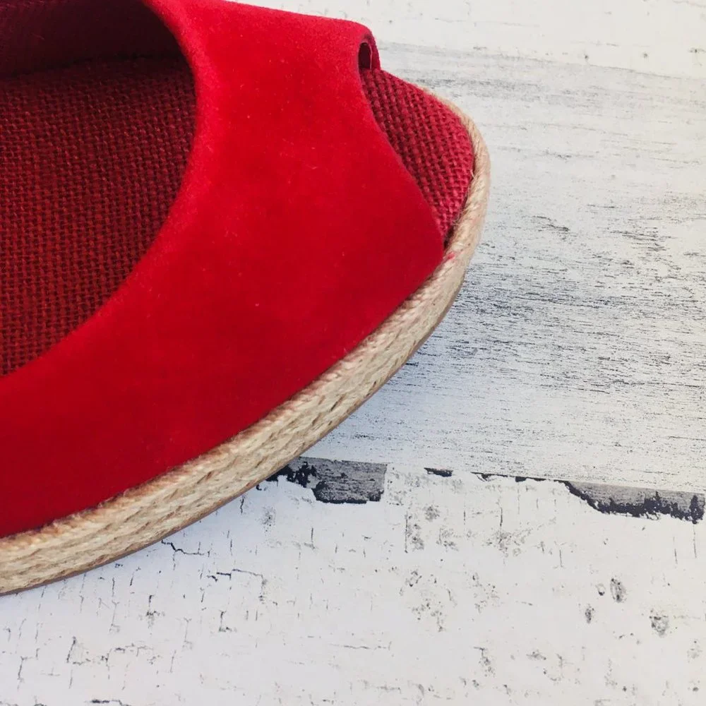 NIB Jean Michael Cazabat Zulaka Red Wedge Espadrille Ankle Strap Suede - Picture 9 of 10